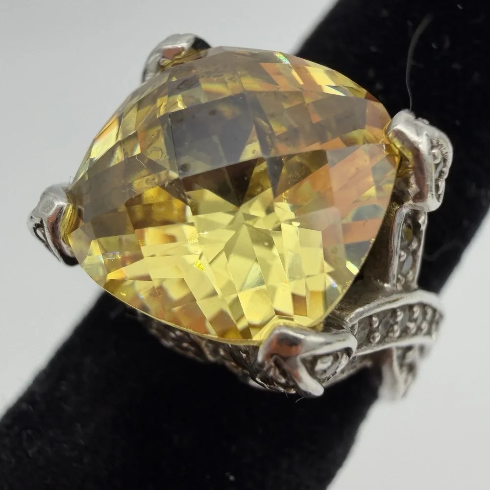 Vtg ESPO Sterling Silver Citrine‎ CZ Ring Size 6 Statement Cocktail Estate
